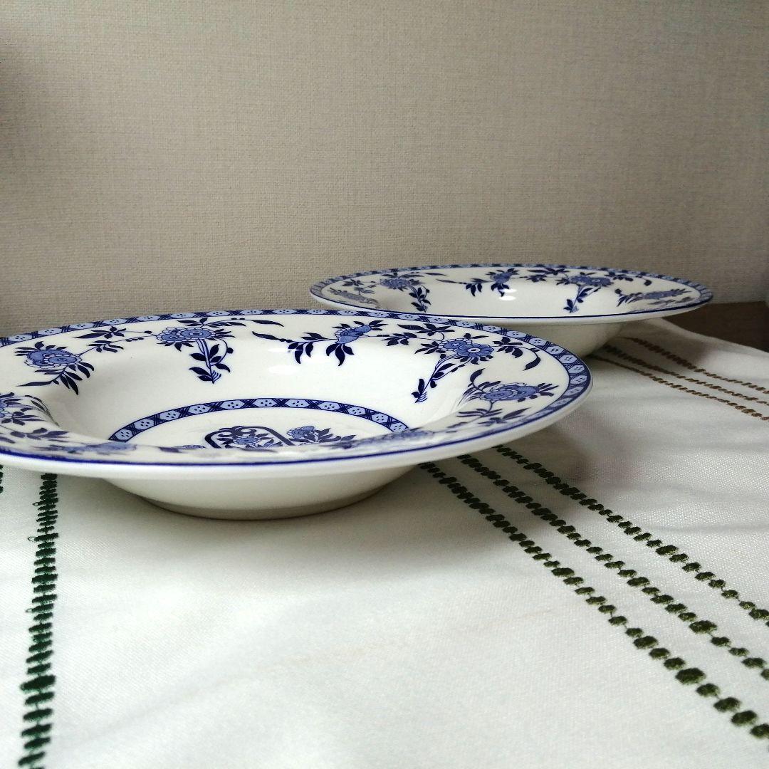 ミントン　ブルーデルフト　リムスーププレート　スープディッシュ　ペア　深皿